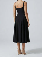 Women's Elegant Square Neck Sleeveless A-Line Occasion Midi Dress