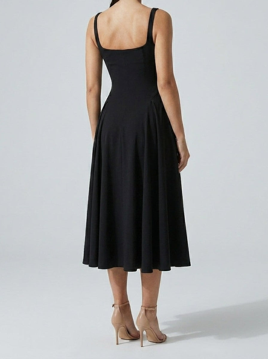 Women's Elegant Square Neck Sleeveless A-Line Occasion Midi Dress