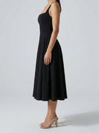 Women's Elegant Square Neck Sleeveless A-Line Occasion Midi Dress