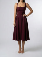 Women's Elegant Square Neck Sleeveless A-Line Occasion Midi Dress