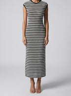 Women's Elegant Striped Bodycon Occasion Maxi Dress with Cap Sleeve