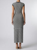 Women's Elegant Striped Bodycon Occasion Maxi Dress with Cap Sleeve