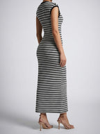 Women's Elegant Striped Bodycon Occasion Maxi Dress with Cap Sleeve