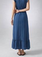 Women's Elegant Tiered Occasion Maxi Dress with Ruffle Cap Sleeve