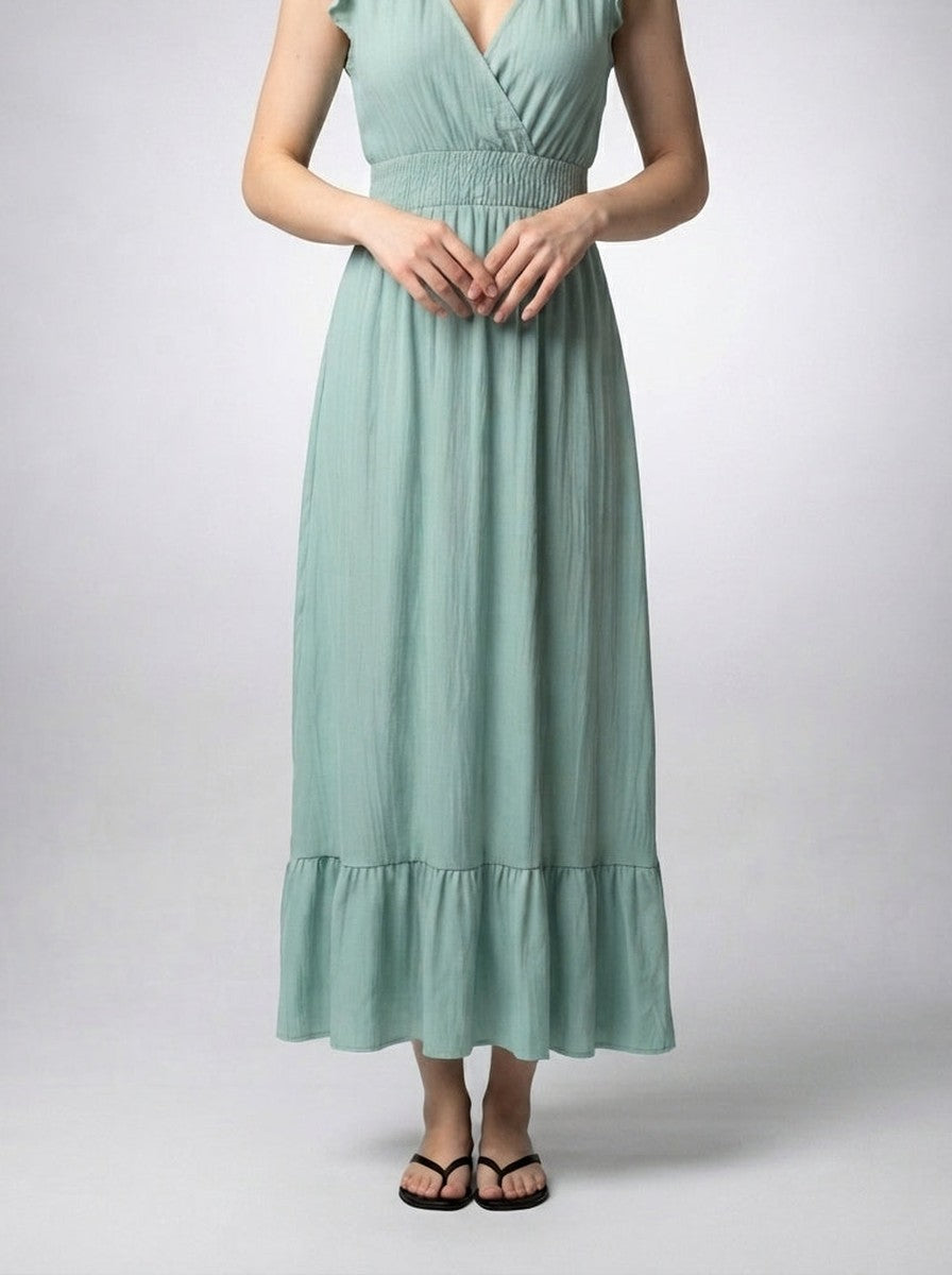 Women's Elegant Tiered Occasion Maxi Dress with Ruffle Cap Sleeve