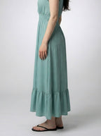 Women's Elegant Tiered Occasion Maxi Dress with Ruffle Cap Sleeve