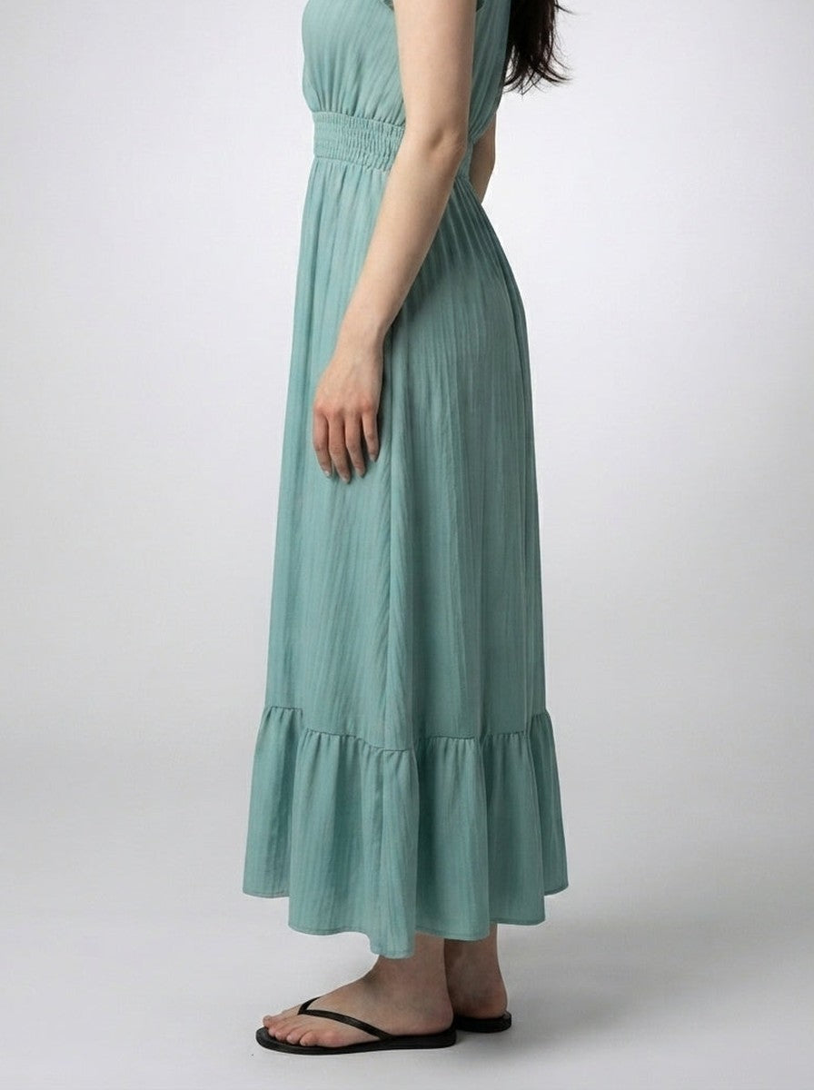 Women's Elegant Tiered Occasion Maxi Dress with Ruffle Cap Sleeve