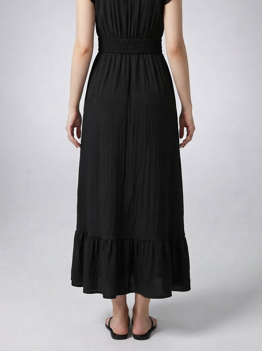 Women's Elegant Tiered Occasion Maxi Dress with Ruffle Cap Sleeve