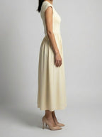 Women's Elegant Wedding Guest Maxi Dress with Cap Sleeve and Round Neck