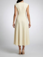 Women's Elegant Wedding Guest Maxi Dress with Cap Sleeve and Round Neck