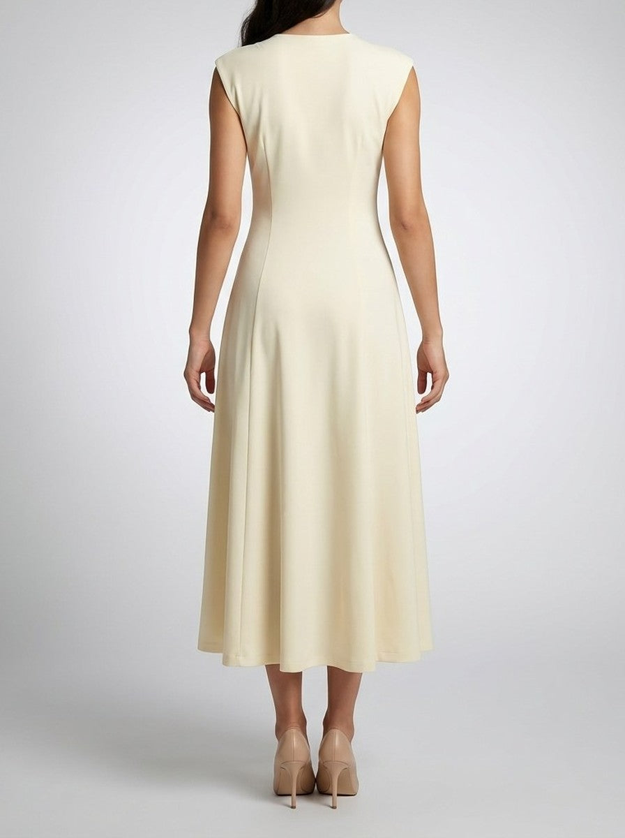 Women's Elegant Wedding Guest Maxi Dress with Cap Sleeve and Round Neck