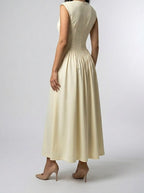Women's Elegant Wedding Guest Maxi Dress with Cap Sleeve and Round Neck