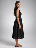 Women's Eyelet Ruffle Cap Sleeve V-Neck Midi Dress