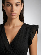 Women's Eyelet Ruffle Cap Sleeve V-Neck Midi Dress