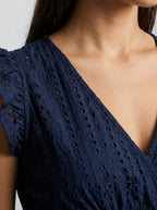 Women's Eyelet V-Neck Ruffle Cap Sleeve Midi Dress