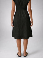 Women's Eyelet V-Neck Ruffle Cap Sleeve Midi Dress