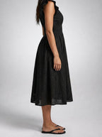 Women's Eyelet V-Neck Ruffle Cap Sleeve Midi Dress