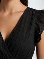 Women's Eyelet V-Neck Ruffle Cap Sleeve Summer Midi Dress