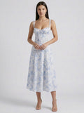 Women's Floral Print Sweetheart Neckline Midi Dress