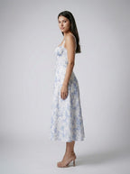 Women's Floral Print Sweetheart Neckline Midi Dress