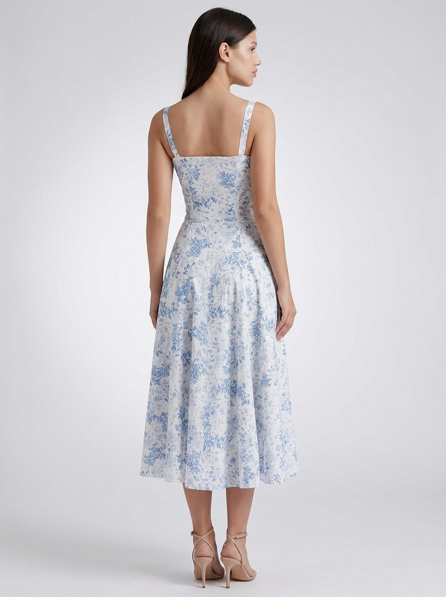 Women's Floral Print Sweetheart Neckline Midi Dress