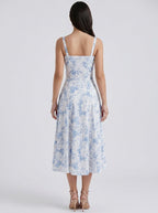 Women's Floral Print Sweetheart Neckline Midi Dress