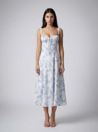 Women's Floral Print Sweetheart Neckline Midi Dress