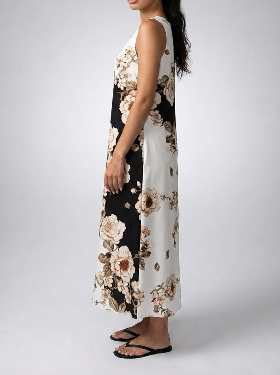 Women's Floral Round Neck Sleeveless Summer Maxi Dress