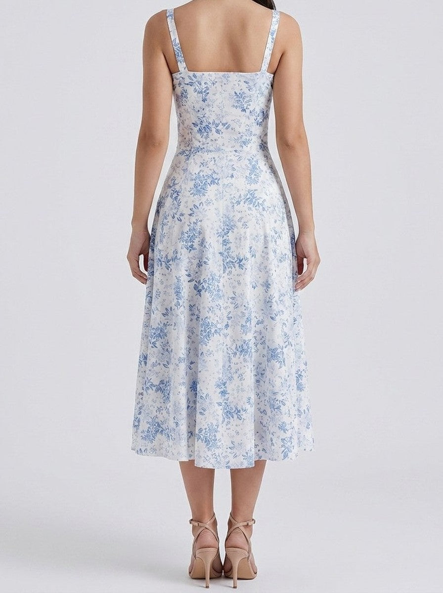 Women's Floral Sweetheart Neck A-Line Occasion Midi Dress