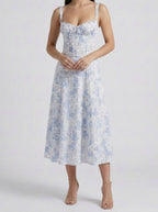 Women's Floral Sweetheart Neck A-Line Wedding Guest Midi Dress