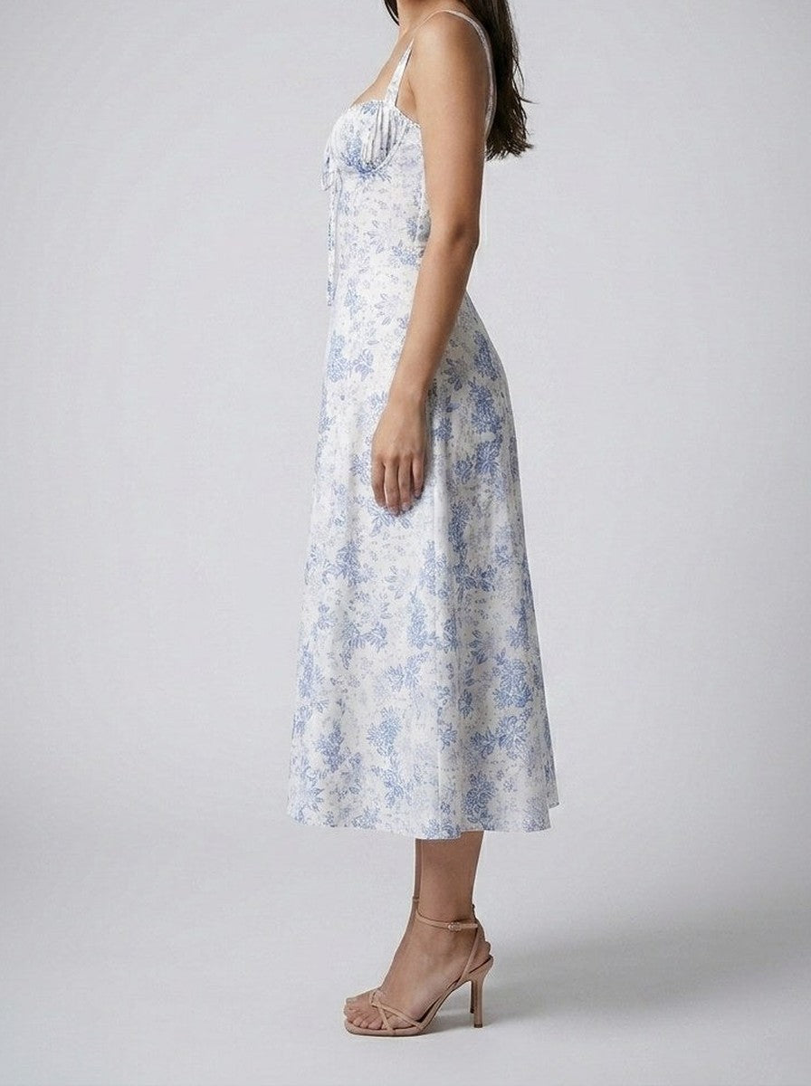 Women's Floral Sweetheart Neck A-Line Wedding Guest Midi Dress
