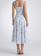 Women's Floral Sweetheart Neck A-Line Wedding Guest Midi Dress