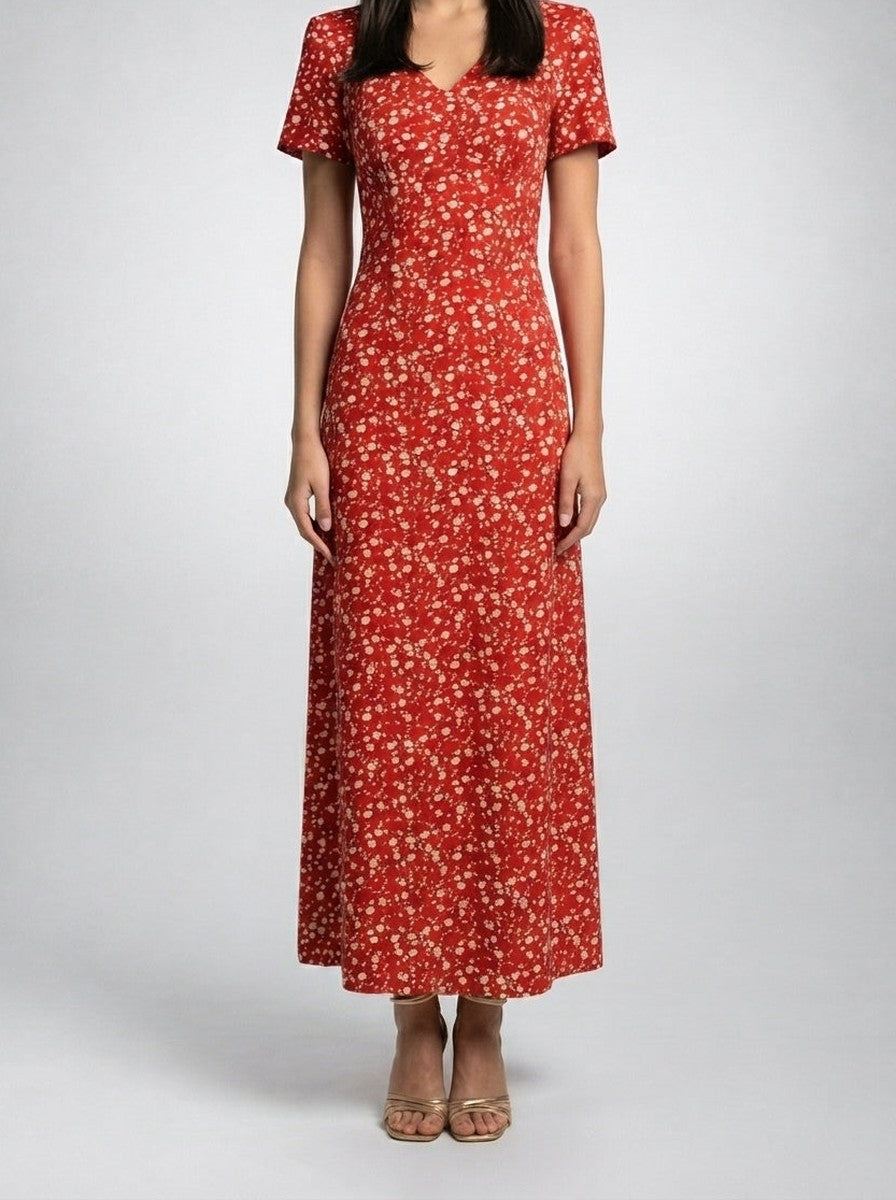 Women's Floral V-Neck Short Sleeve Occasion Maxi Dress