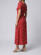 Women's Floral V-Neck Short Sleeve Wedding Guest Maxi Dress