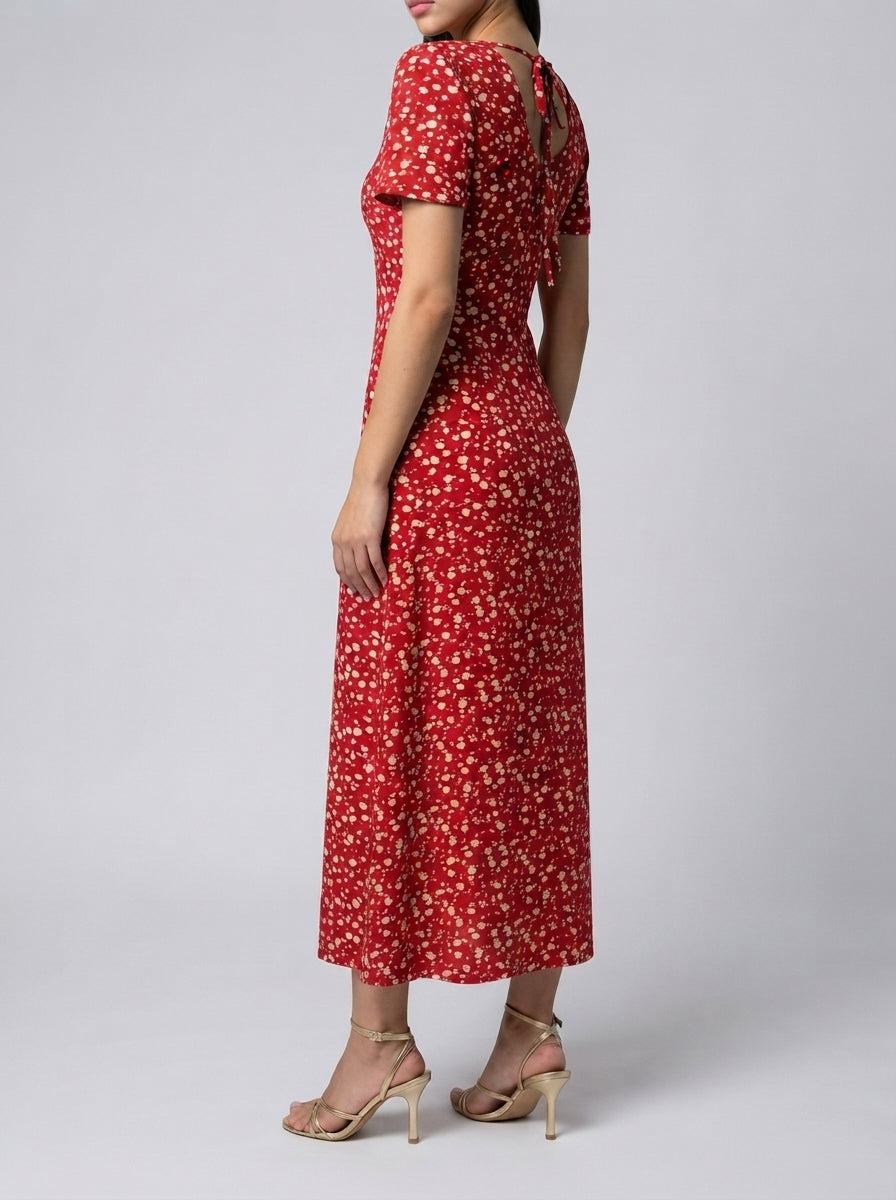 Women's Floral V-Neck Short Sleeve Wedding Guest Maxi Dress