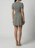 Women's Gingham Mini Dress with Puff Sleeve and Mock Neck