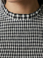 Women's Gingham Mini Dress with Puff Sleeve and Mock Neck