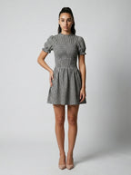 Women's Gingham Mock Neck Puff Sleeve Mini Dress
