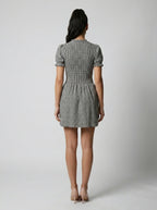 Women's Gingham Mock Neck Puff Sleeve Mini Dress