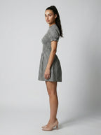 Women's Gingham Mock Neck Puff Sleeve Mini Dress