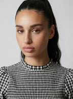 Women's Gingham Mock Neck Puff Sleeve Mini Dress