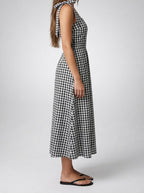 Women's Gingham Round Neck Sleeveless A-Line Midi Dress