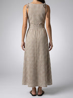 Women's Gingham Round Neck Sleeveless A-Line Midi Dress