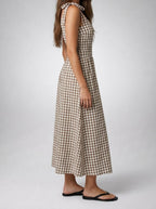 Women's Gingham Round Neck Sleeveless A-Line Midi Dress