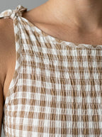 Women's Gingham Round Neck Sleeveless A-Line Midi Dress