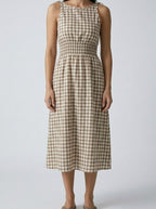 Women's Gingham Round Neck Sleeveless Maxi Dress