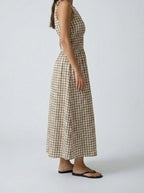 Women's Gingham Round Neck Sleeveless Maxi Dress