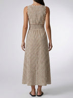 Women's Gingham Round Neck Sleeveless Summer Maxi Dress