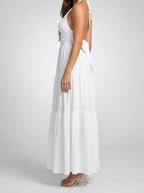 Women's Halter Tiered Sleeveless Wedding Guest Maxi Dress with V-Neck