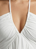 Women's Halter Tiered Sleeveless Wedding Guest Maxi Dress with V-Neck